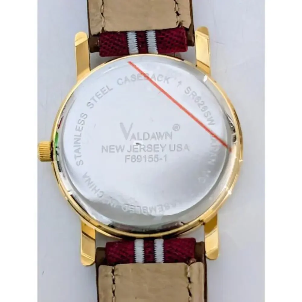 Valdawn American Flag Leather Quartz Watch NWOT Gold Tone Red White Blue Strap‎